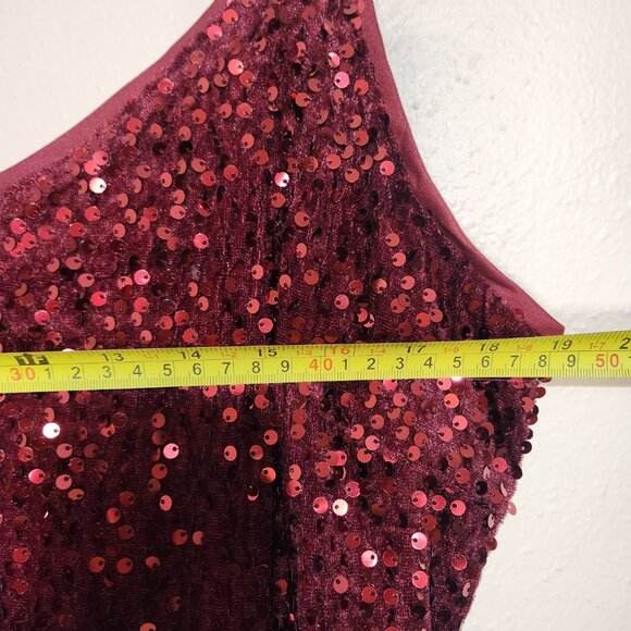 Simplee Deep Red Floor Length Fitted Sequin Dress With Slit Size XL - Picture 9 of 9